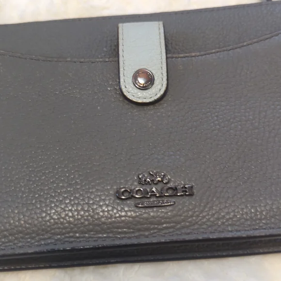 Coach Pebbled Leather Crossbody Bag Removeable Strap Dark Gray Light Gray Accent - Picture 4 of 7